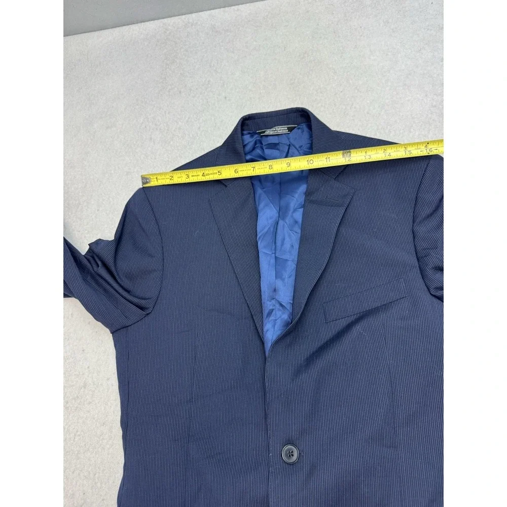 Saks Fifth Avenue Blazer Mens 38 Blue Wool Trim Fit Pinstripe Suit Jacket
